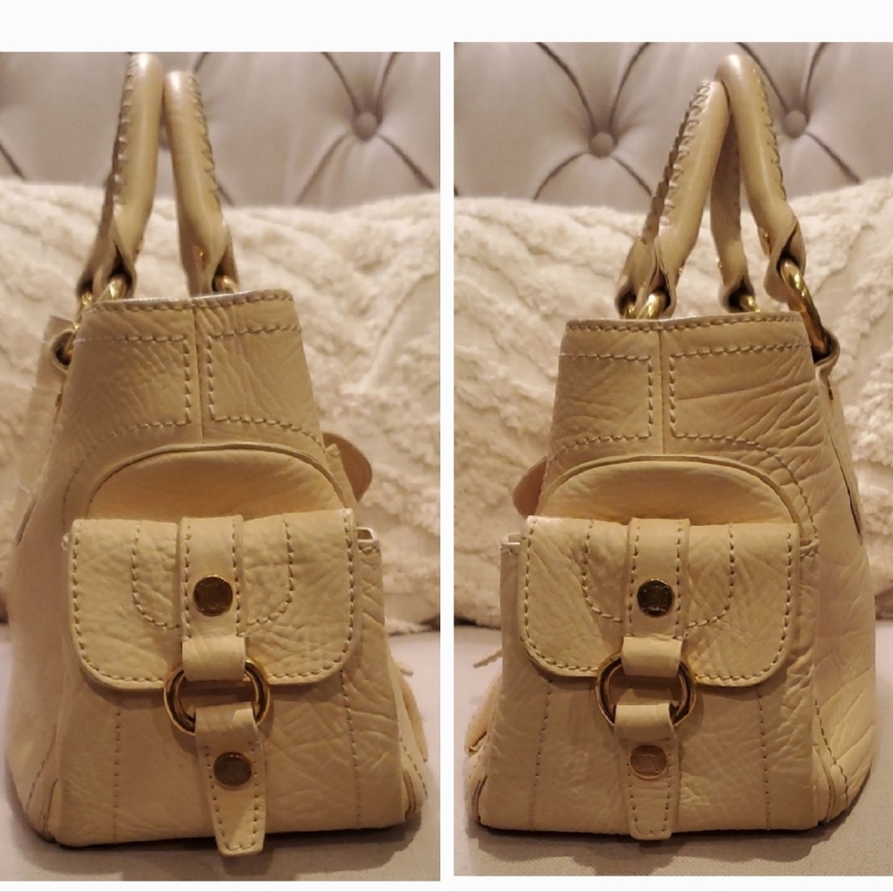 CELINE Beige Leather Satchel with Gold Accents - Picture 10 of 16
